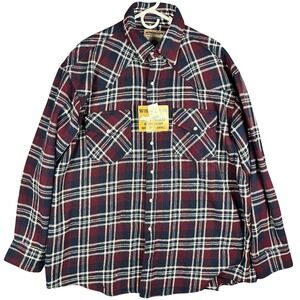 Winter Run Flannel Shirt Mens XL Burgundy Plaid Extra Heavy Weight‎ Pearl Snap